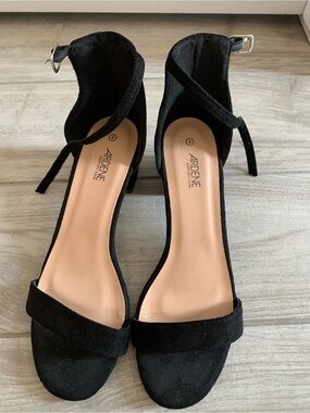 Ardene Black Suede Ankle-Strap Open-Toe Heels